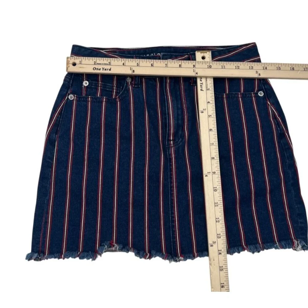 American Eagle Womens Striped Denim Mini Skirt Super‎ Stretch Size 2 Blue/Red